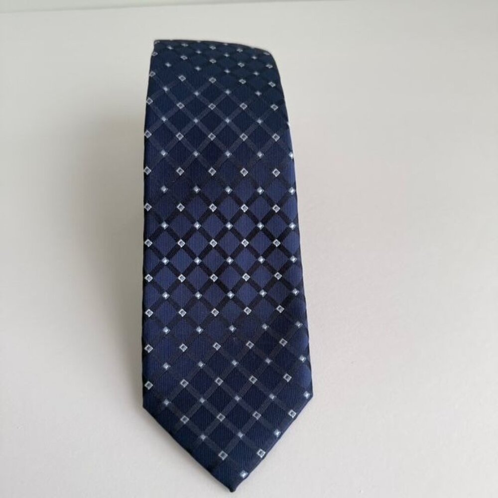 Navy Checkered Bespoke New York Mens Polyester Tie